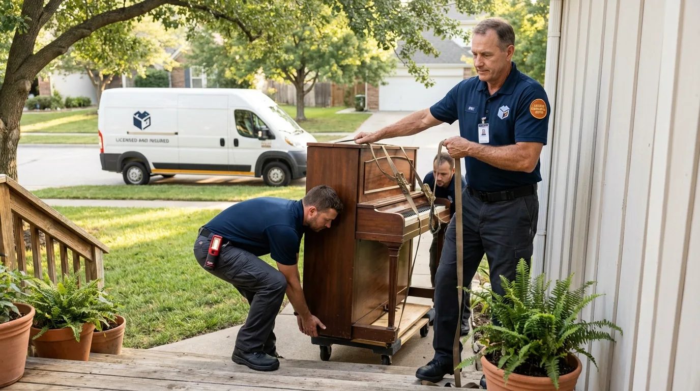 Licensed piano movers securing grand piano in Blacksburg, SC