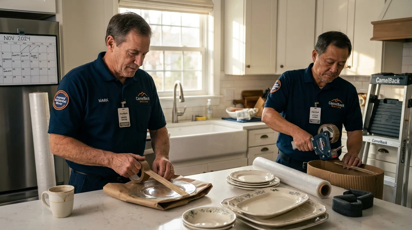 Professional crew packing kitchen dishware in Blacksburg, SC
